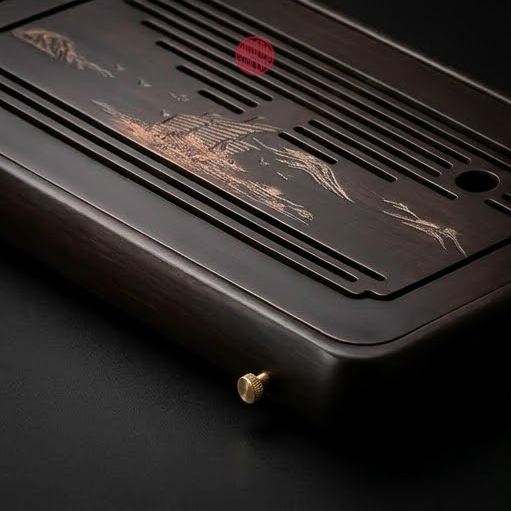 KHAY TRÀ TRE MÀU ĐEN KHẮC THUẬN BUỒM XUÔI GIÓ ( 38x22x4cm )