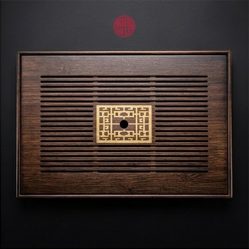KHAY TRÀ TRE MÀU ĐEN KHẮC PHÚC HỒI VĂN ( 40x28x4 cm )