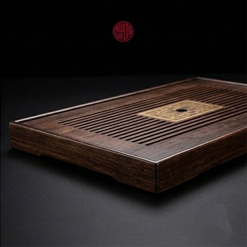 KHAY TRÀ TRE MÀU ĐEN KHẮC PHÚC HỒI VĂN ( 40x28x4 cm )