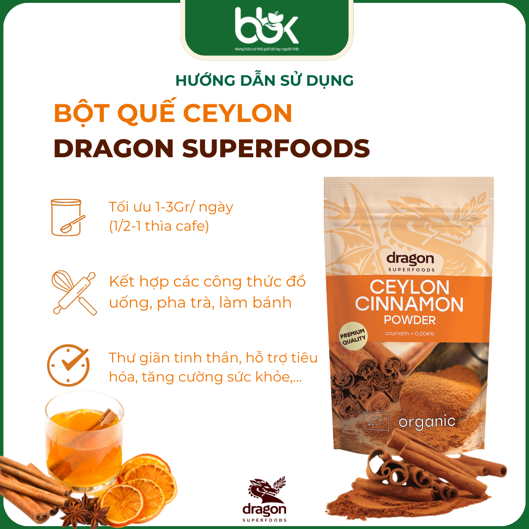 Bột Quế Ceylon hữu cơ Dargon Super 150gr