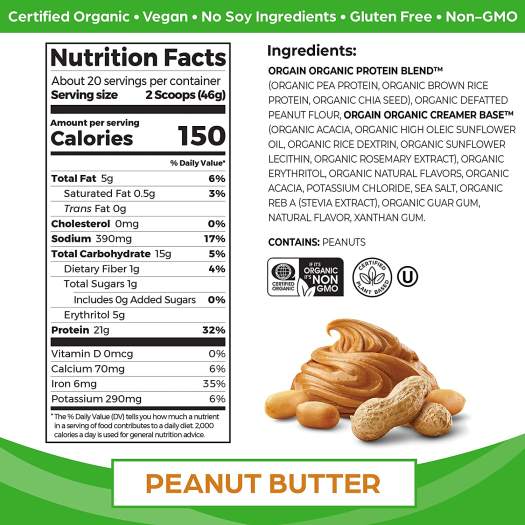Protein hữu cơ Orgain Organic vị Bơ Lạc 920gr