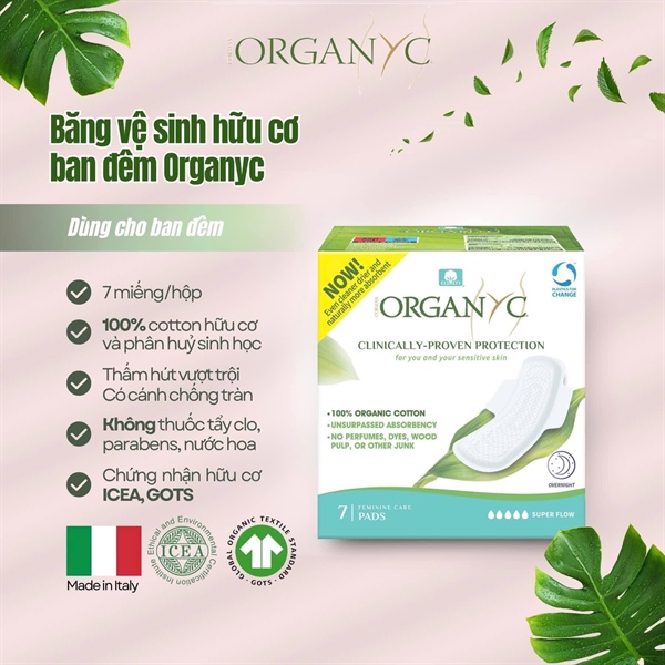 Băng Vệ Sinh Hữu Cơ Ban Đêm Organyc 7 miếng