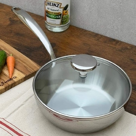 CHẢO ĐÚC INOX SÂU LÒNG 3 LỚP KAIYO VUNG KÍNH 24CM