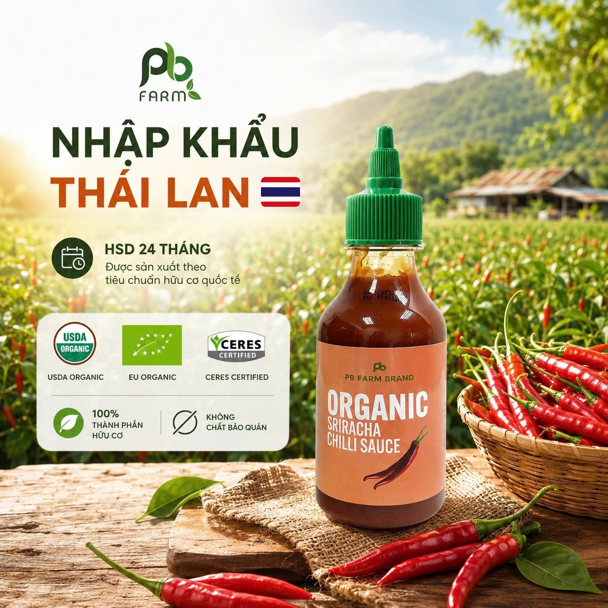Tương ớt Sriracha hữu cơ PB Farm 230gr ( chai)