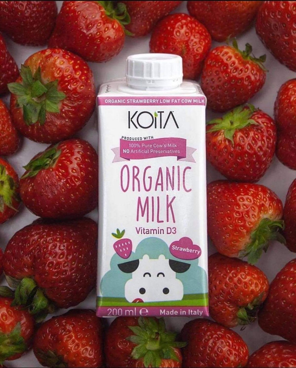 Sữa bò hữu cơ Koita 200ml vị dâu ít béo
