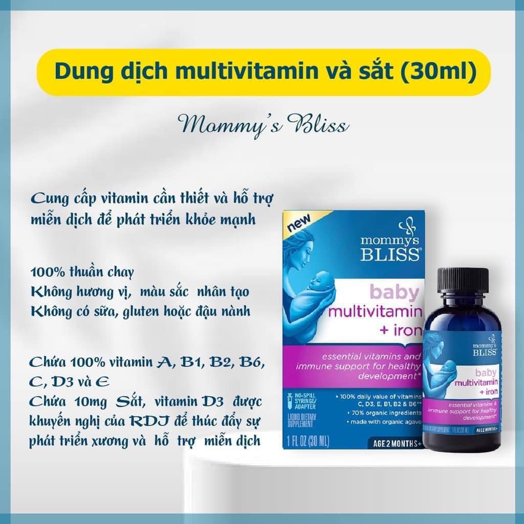 Mommy's Bliss Baby Multivitamin + Iron Drops (Vitamin tổng hợp + Sắt cho bé), dung tích 30ml