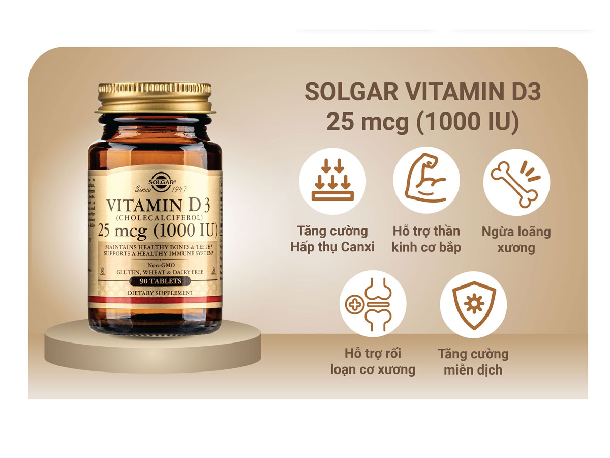 Viên uống Solgar Vitamin D3 1000IU
