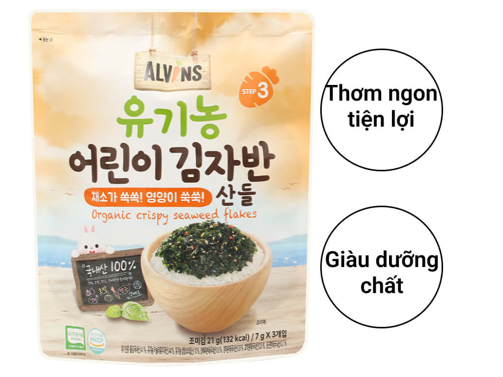 Rong biển vụn ăn liền hữu cơ vị Rau củ Alvins 21gr