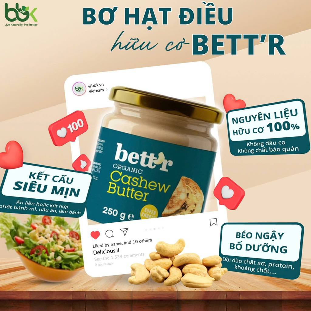 Bơ hạt điều hữu cơ Bett"r 250gr