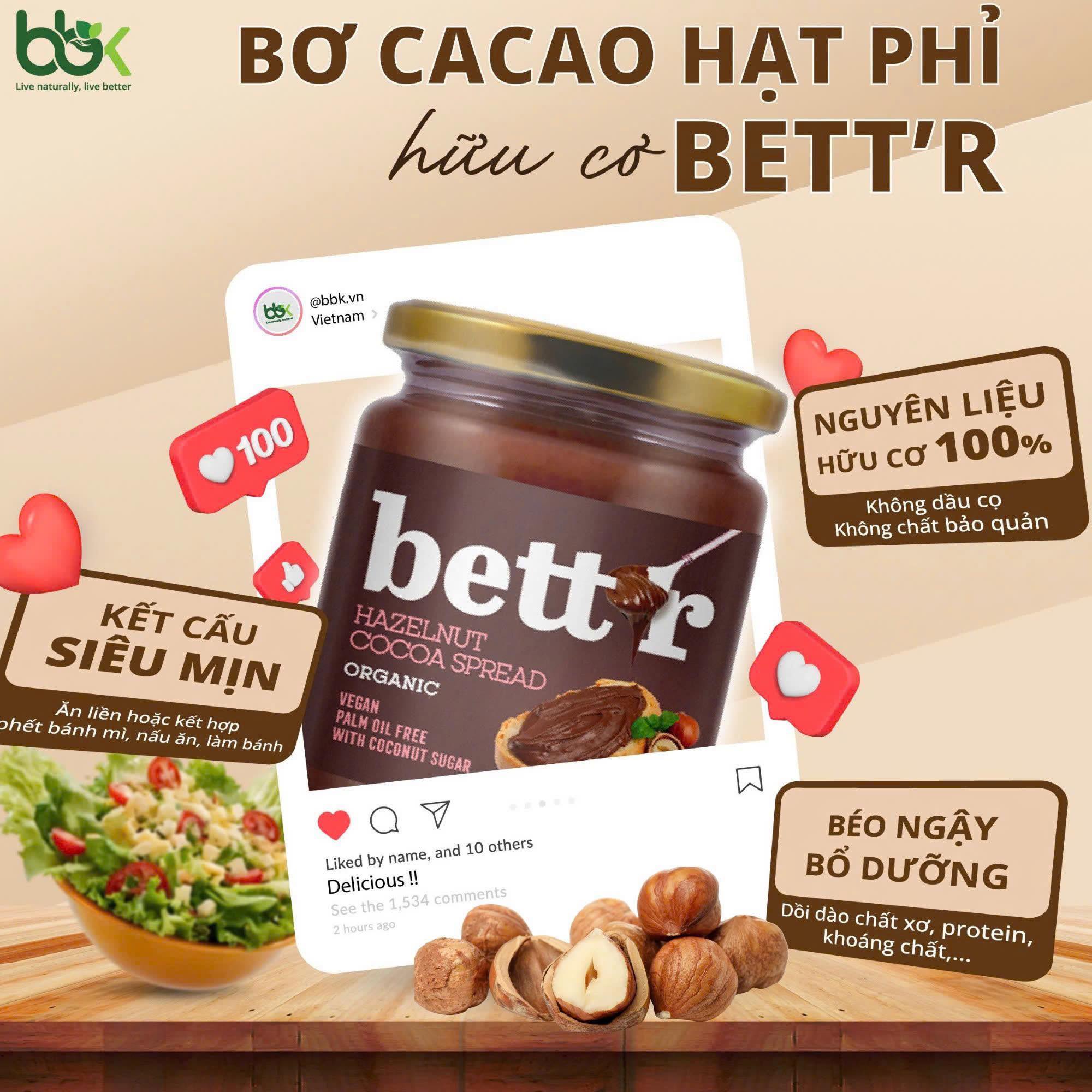 Bơ cacao hạt Phỉ Bett"r 250gr