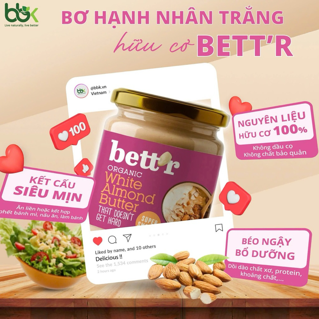 Bơ hạnh nhân trắng hữu cơ Bett"r 250gr