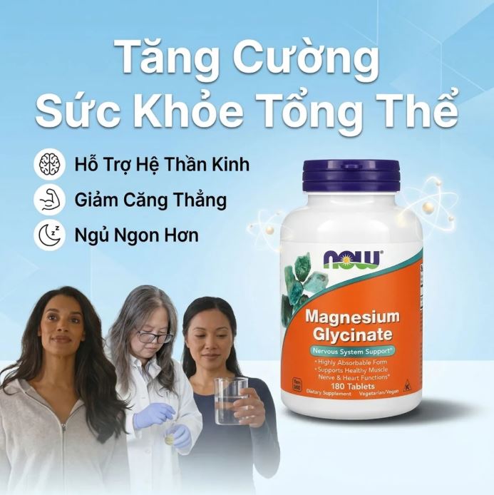 Magie Glycinate của NOW hàm lượng 200mg 180v ( Hộp )