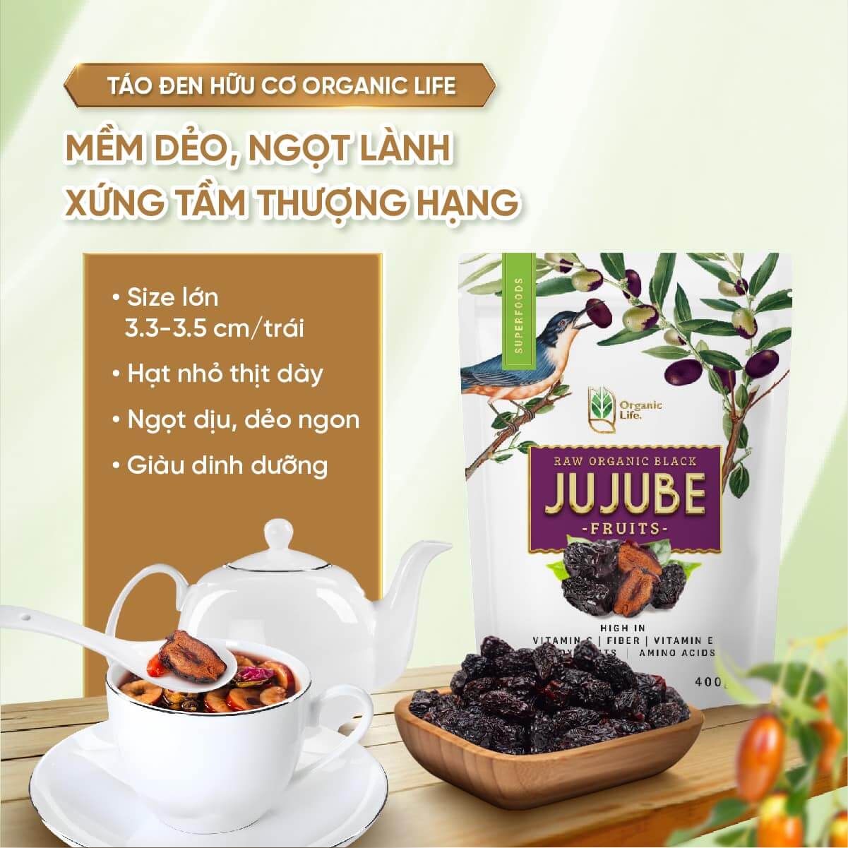 Táo đen hữu cơ Organic Life 400g ( Gói)