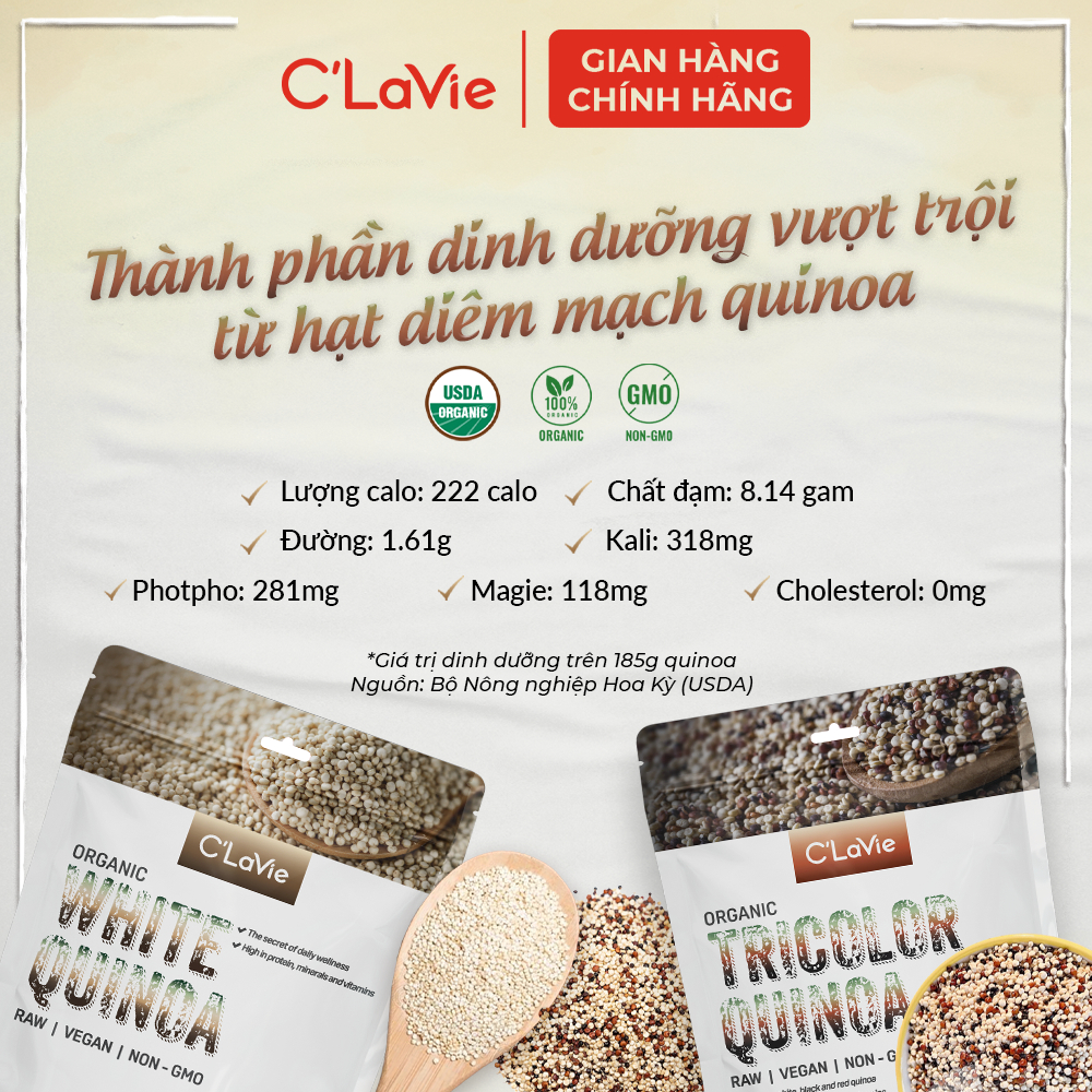 Hạt Diêm Mạch Quinoa Trắng Hữu Cơ C'LaVie 200g ( Gói)