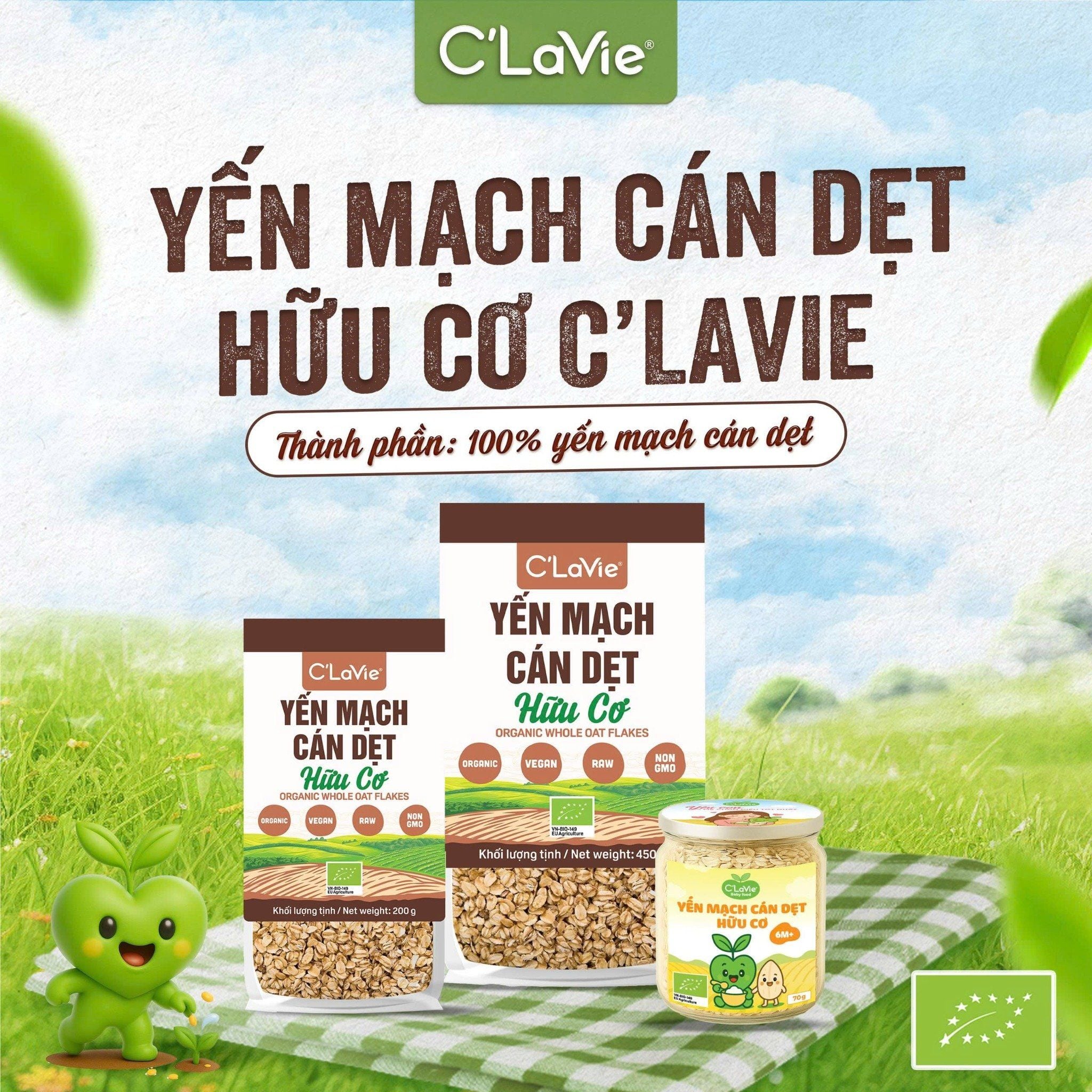 Yến Mạch cán dẹt hữu cơ C Lavie 450gr ( Túi)