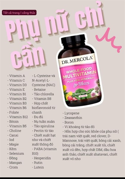 Vitamin cho phụ nữ từ thực phẩm toàn phần Dr Mercola Whole Food Multivitamin for Women