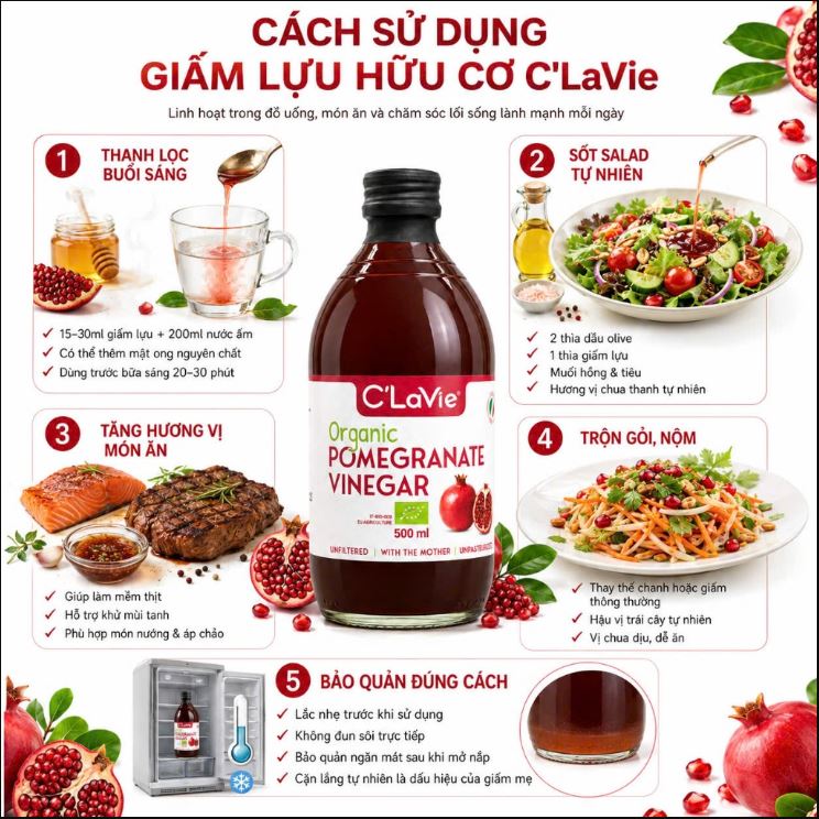 Giấm Lựu Hữu Cơ Clavie 500ml