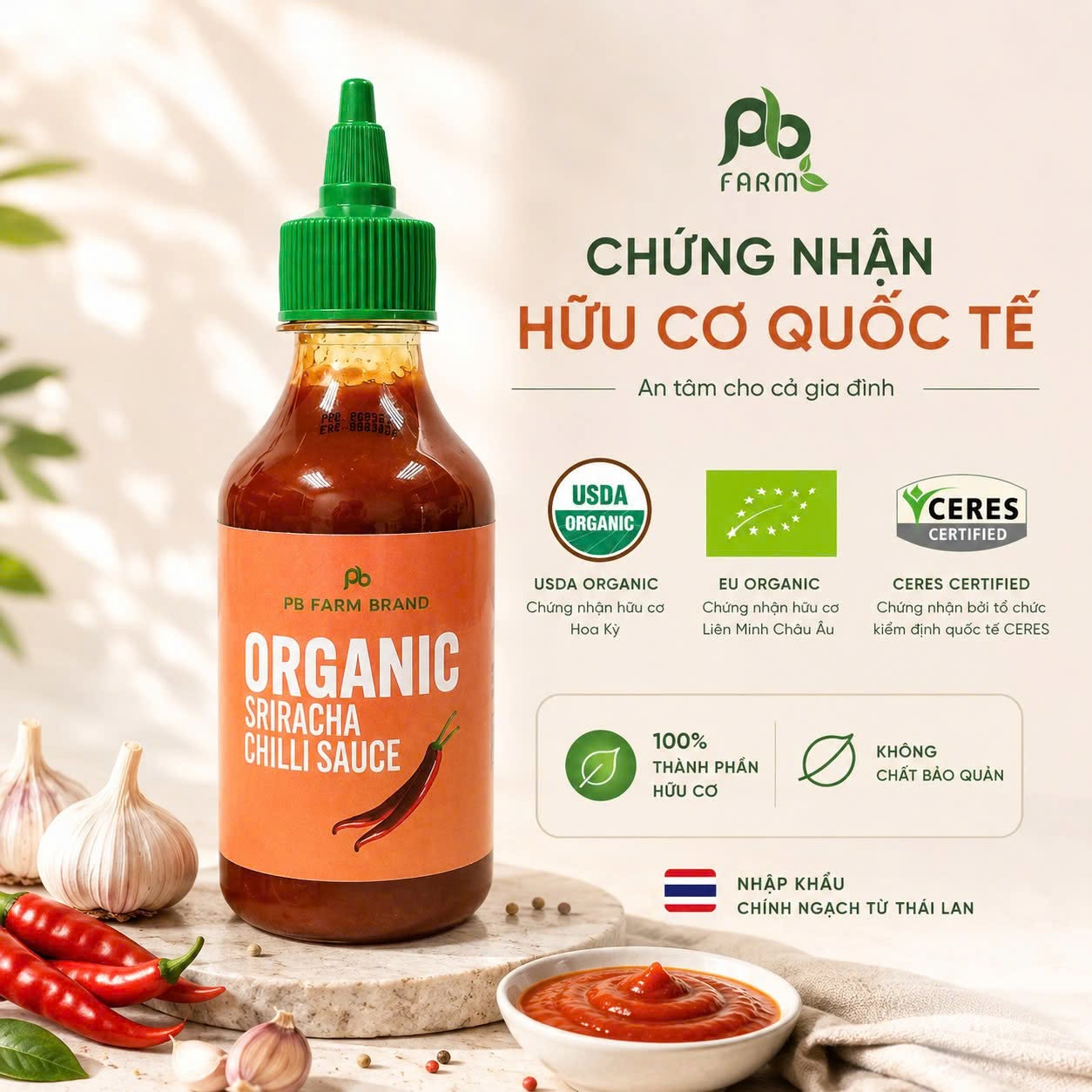 Tương ớt Sriracha hữu cơ PB Farm 230gr ( chai)