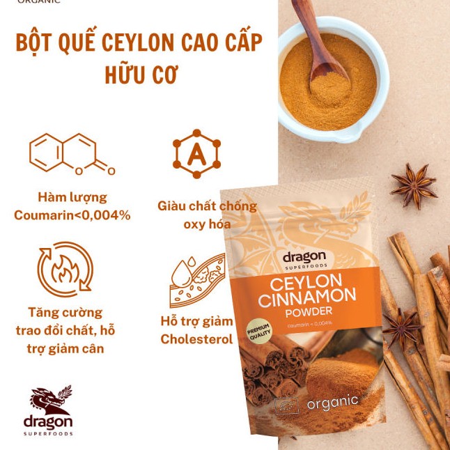Bột Quế Ceylon hữu cơ Dargon Super 150gr