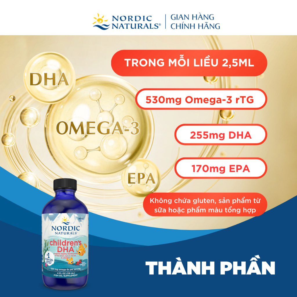 Omega 3 𝐃𝐇𝐀 𝐍𝐨𝐫𝐝𝐢𝐜 𝐍𝐚𝐭𝐮𝐫𝐚𝐥𝐬 𝐂𝐡𝐢𝐥𝐝𝐫𝐞𝐧'𝐬 – 𝐁𝐨̂̉ 𝐬𝐮𝐧𝐠 𝐃𝐇𝐀 𝐜𝐡𝐨 𝐛𝐞́ 𝟏–𝟔 𝐭𝐮𝐨̂̉𝐢 530mg 237ml ( Chai )