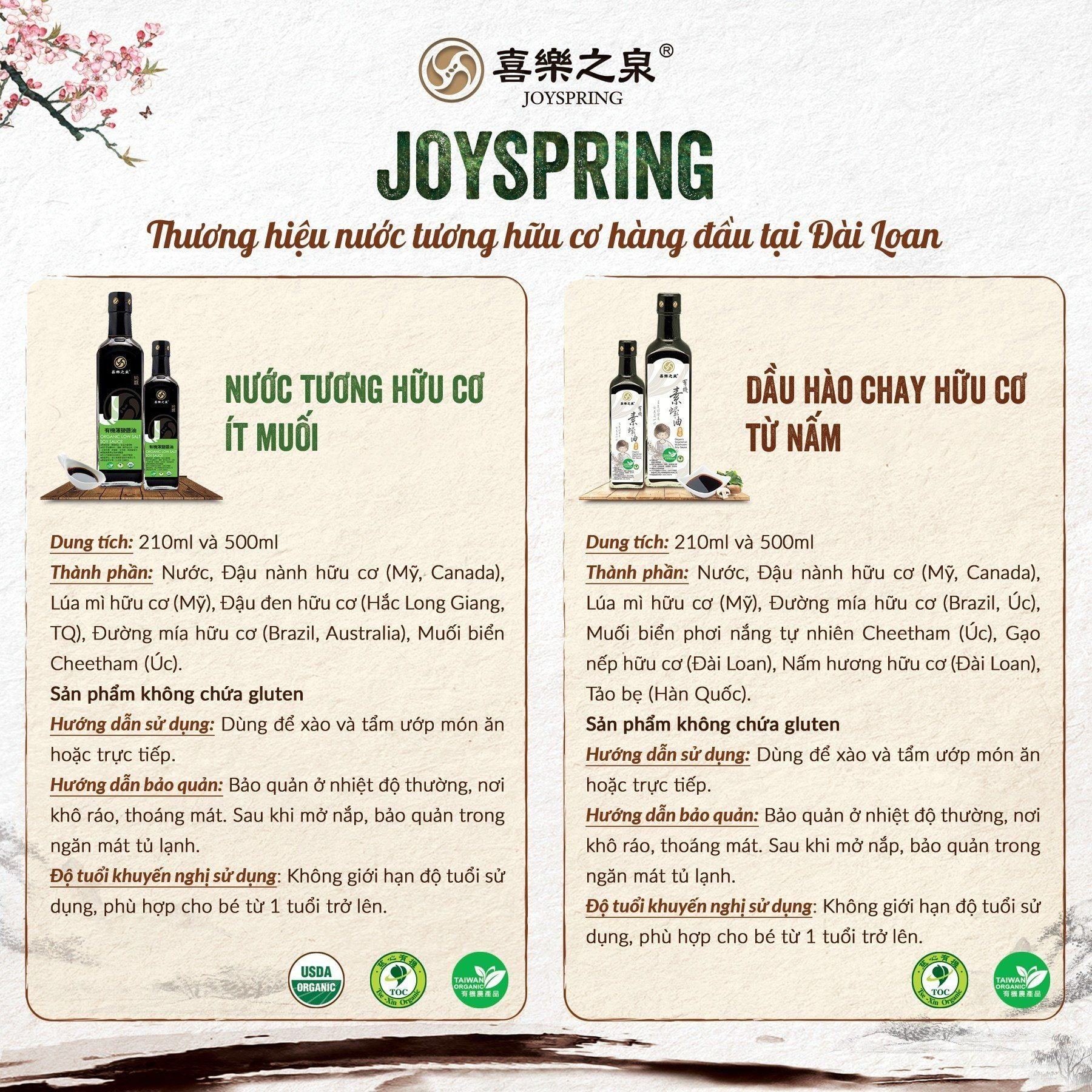 Nước tương hữu cơ ít muối Joyspring 210ml