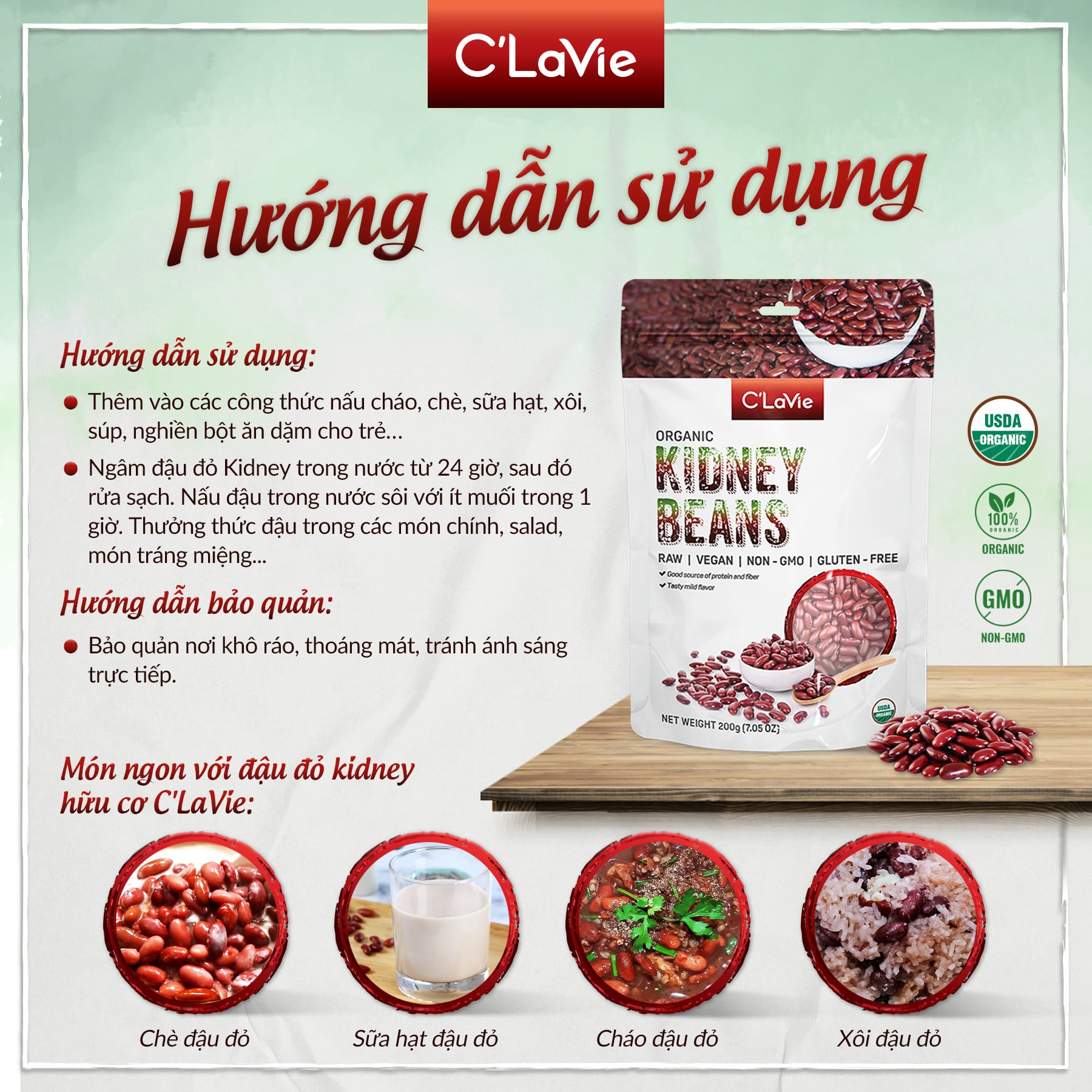 Đậu Đỏ Kidney Hữu Cơ ( Đậu Thận) C'LaVie 200gr ( Gói)