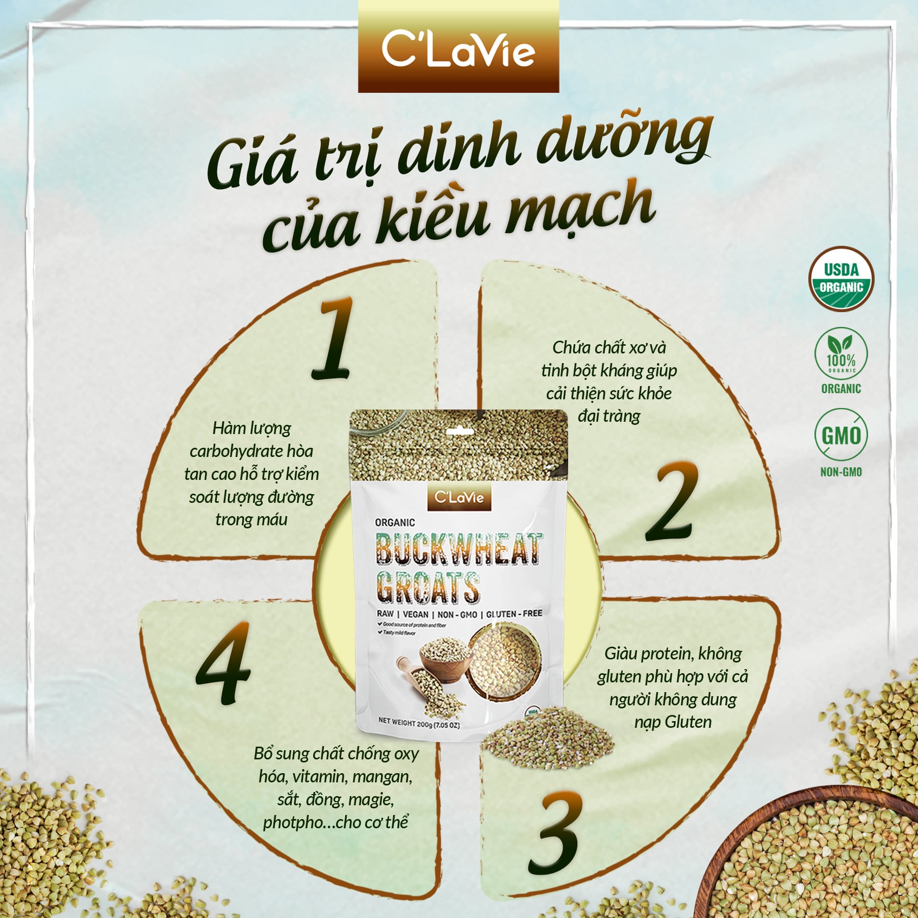 Hạt Kiều Mạch Hữu Cơ C'Lavie 200gr (Gói)
