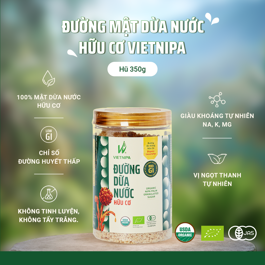 Đường Dừa nước hữu cơ Vietnipa 350gr ( Hộp)
