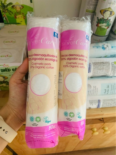 Bông tẩy trang hữu cơ tròn Silvercare 80 miếng