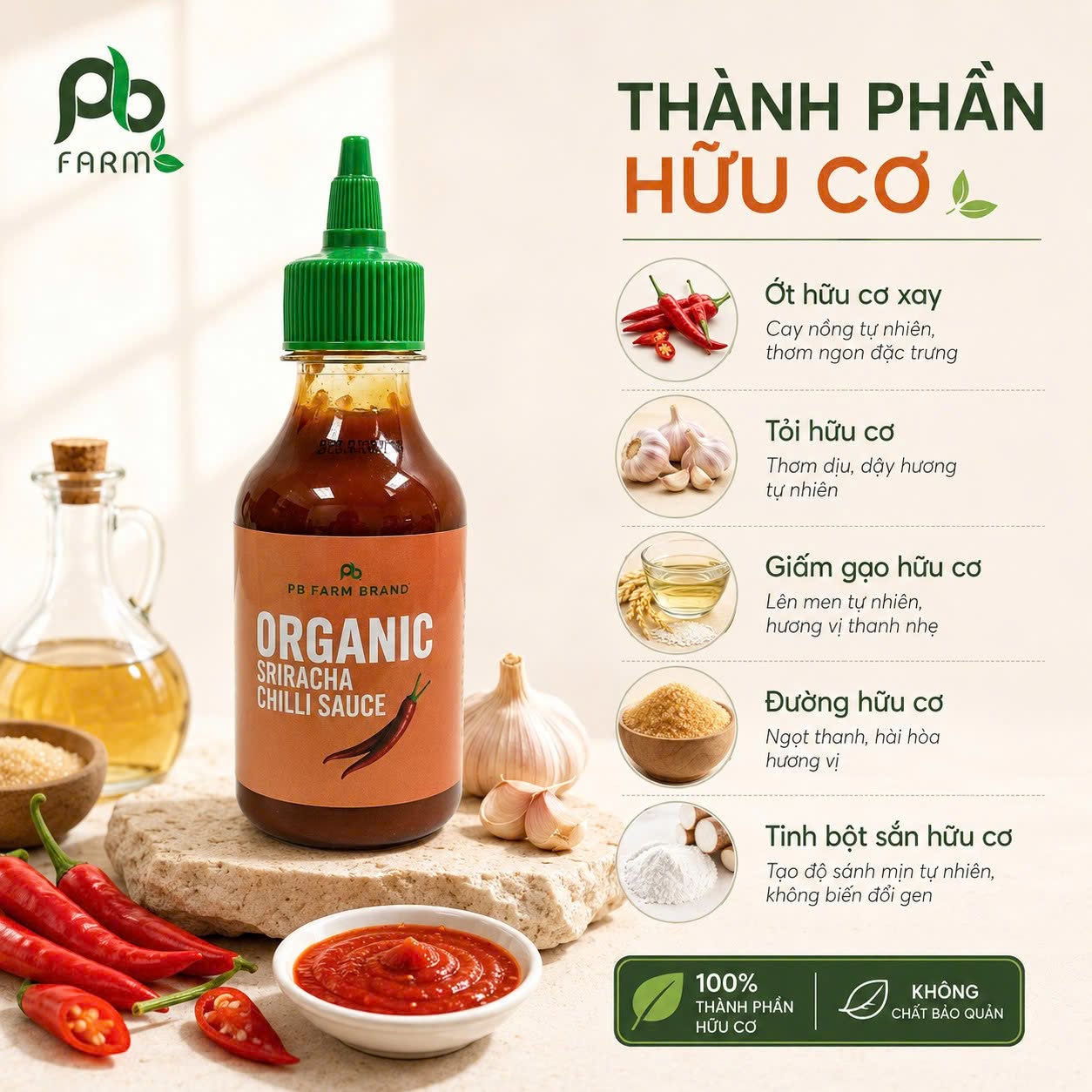 Tương ớt Sriracha hữu cơ PB Farm 230gr ( chai)