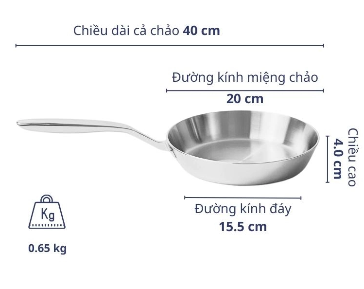 Chảo inox Kaiyo size 20 nông