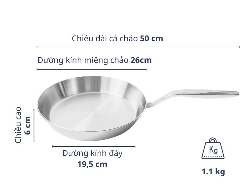 Chảo inox Kaiyo size 26 nông