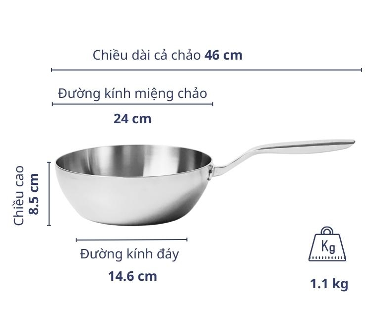 Chảo inox Kaiyo size 24 sâu lòng
