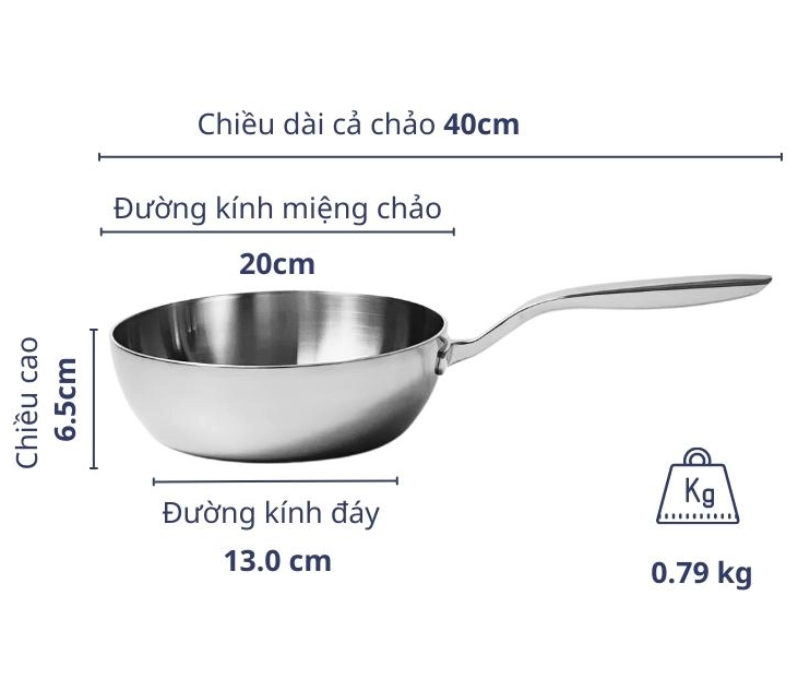 Chảo inox Kaiyo 20cm sâu lòng