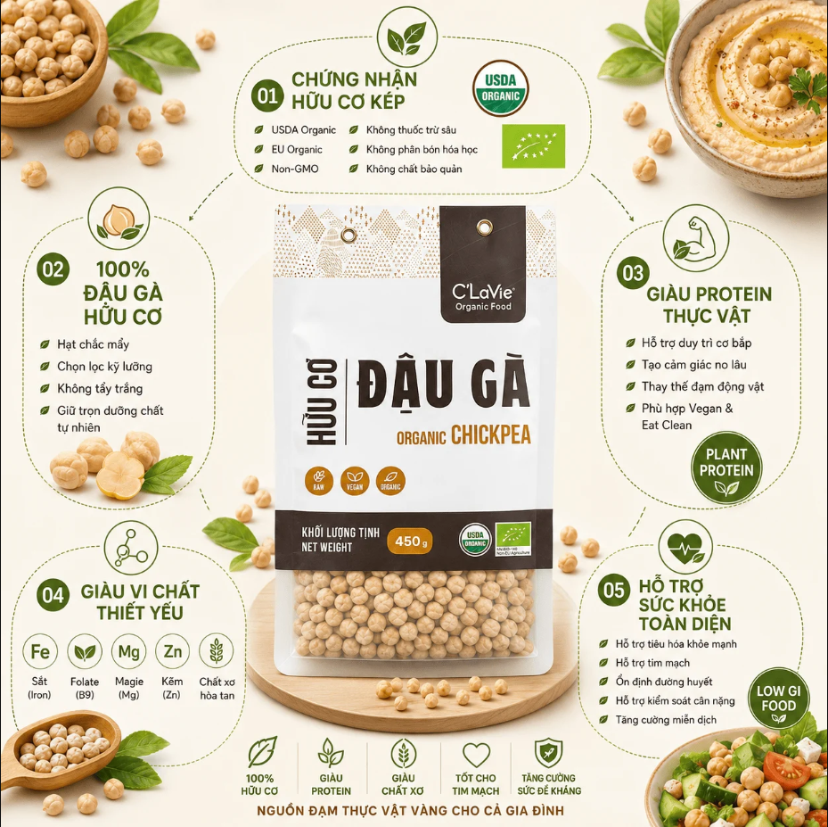 Đậu Gà Hữu Cơ Clavie 450gr ( Túi)