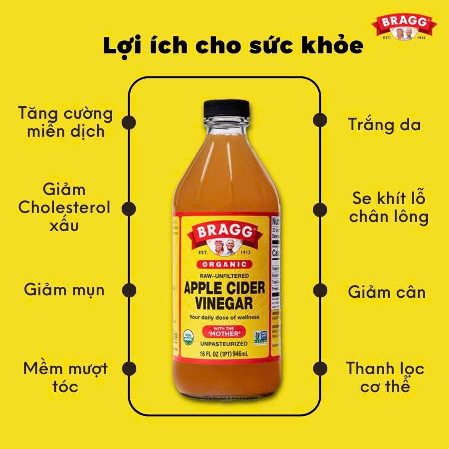Giấm táo BRAGG Hữu cơ Nhập khẩu USA chai 946ml