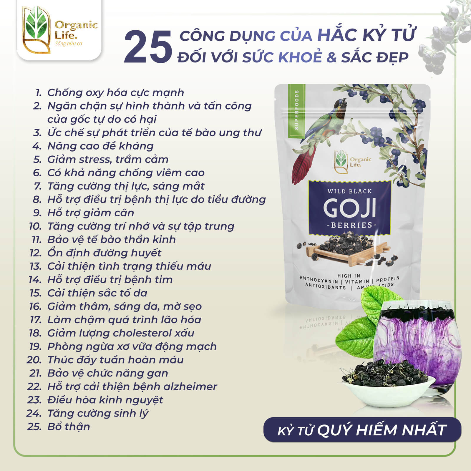 Hắc kỉ tử hoang dã Organic Life 90gr ( Gói )