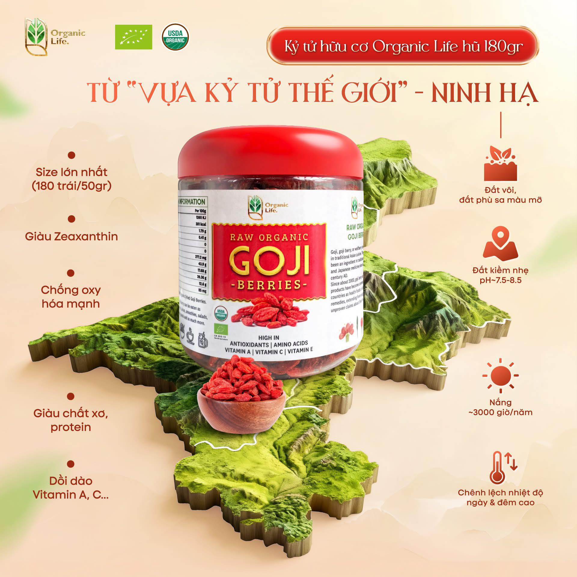 Kỉ tử hữu cơ Organic Life 180gr ( Hũ)