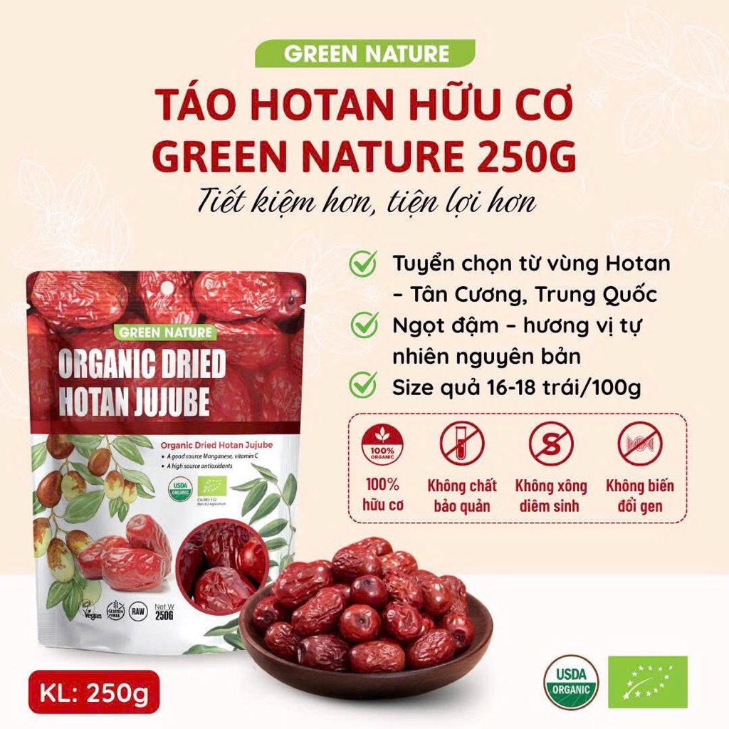 Táo đỏ hữu cơ Hotan 250gr ( Túi )