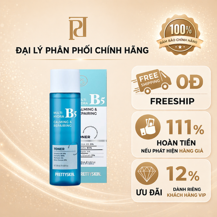 Nước hoa hồng phục hồi, dưỡng trắng (PRETTYSKIN MULTI HYDRA B5 CALMING & REPAIRING TONER) dung tích 205ml, dạng chai, hiệu PRETTYSKIN