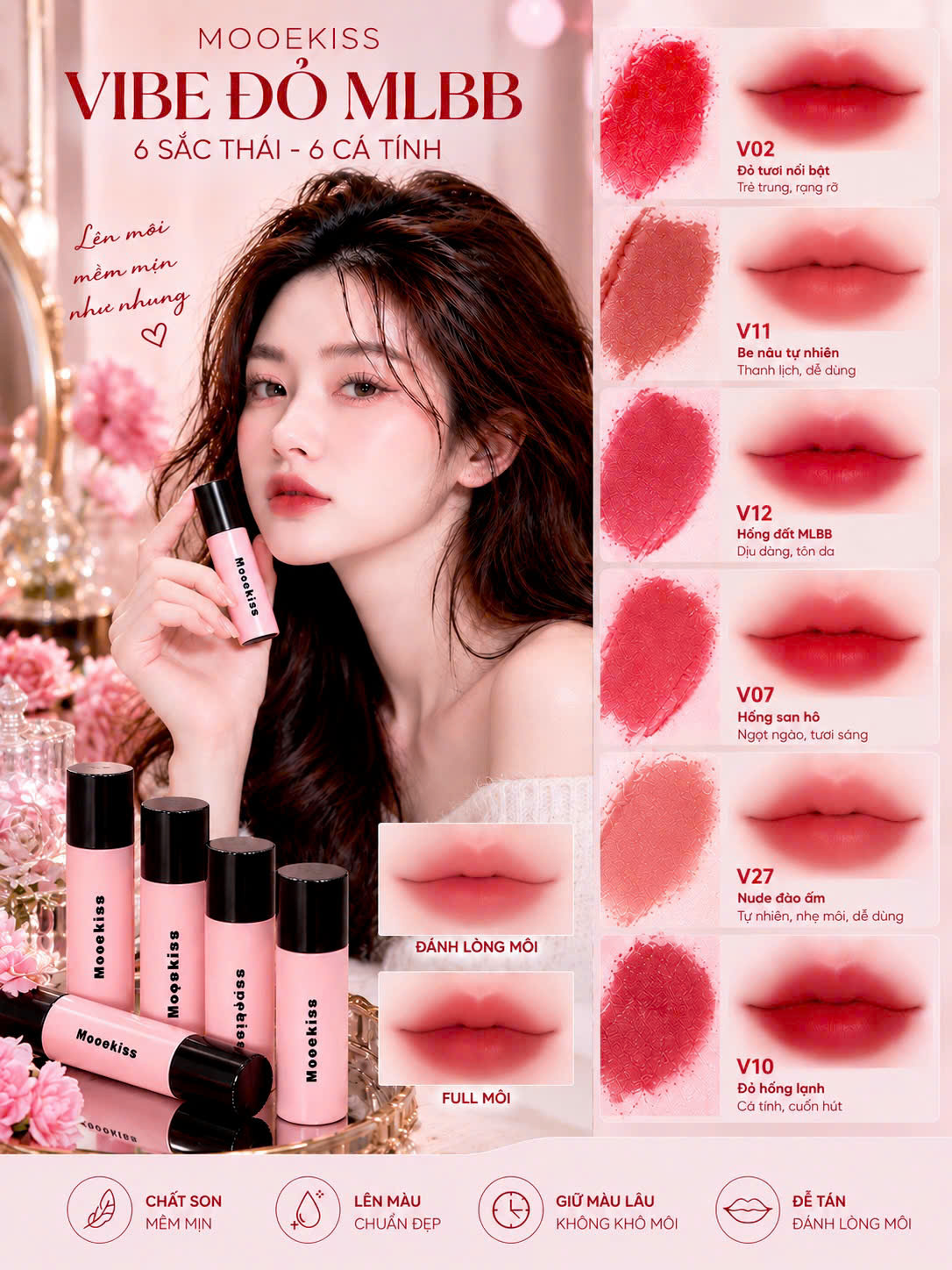 Son môi trang điểm cho môi - Mooekiss Velvet Lip Mud