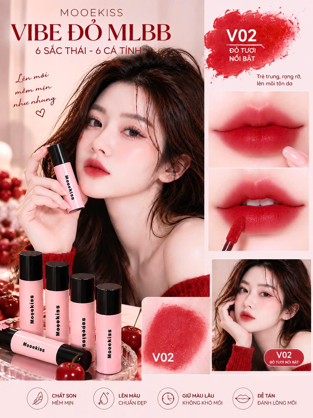Son môi trang điểm cho môi - Mooekiss Velvet Lip Mud