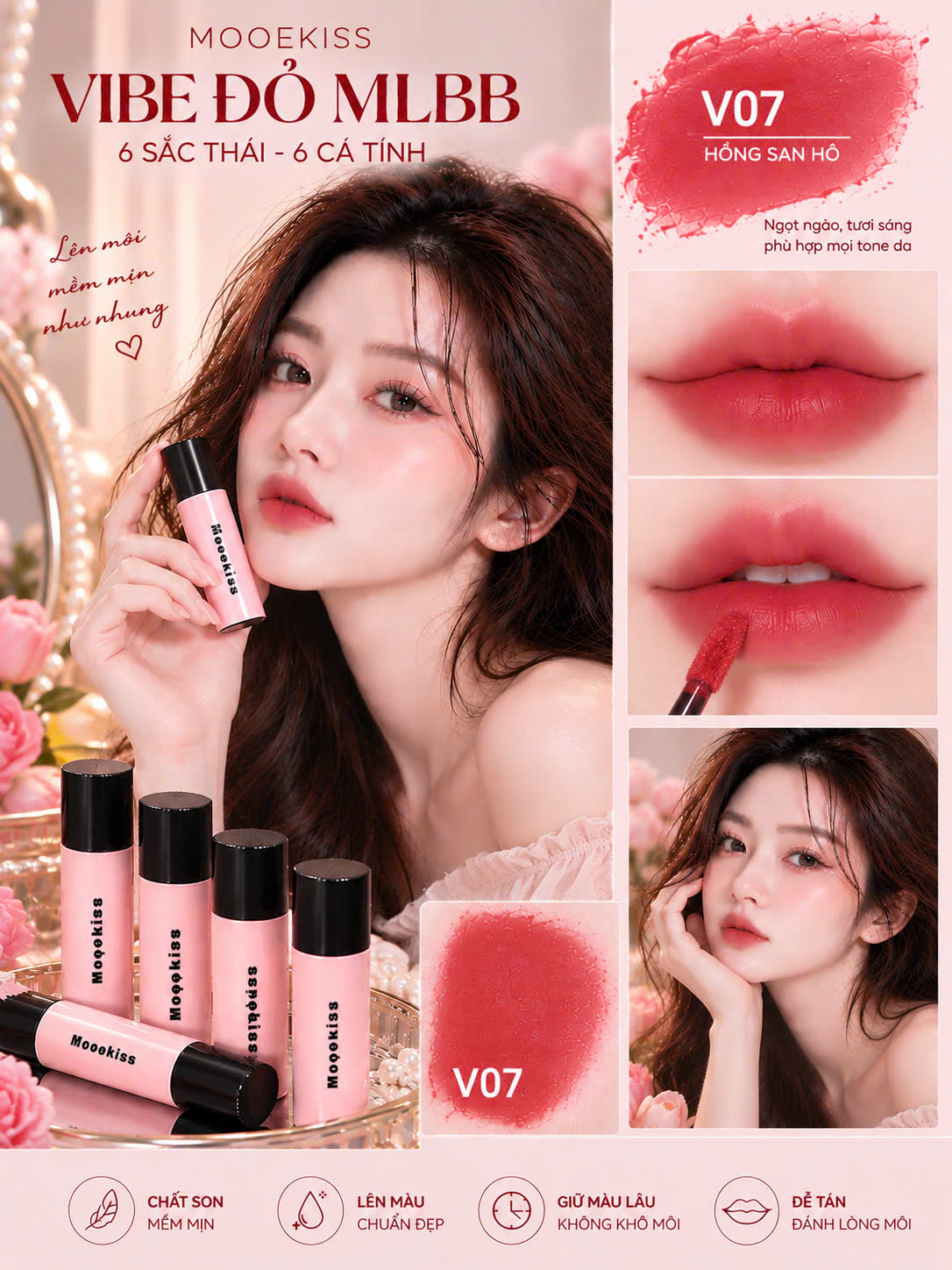 Son môi trang điểm cho môi - Mooekiss Velvet Lip Mud