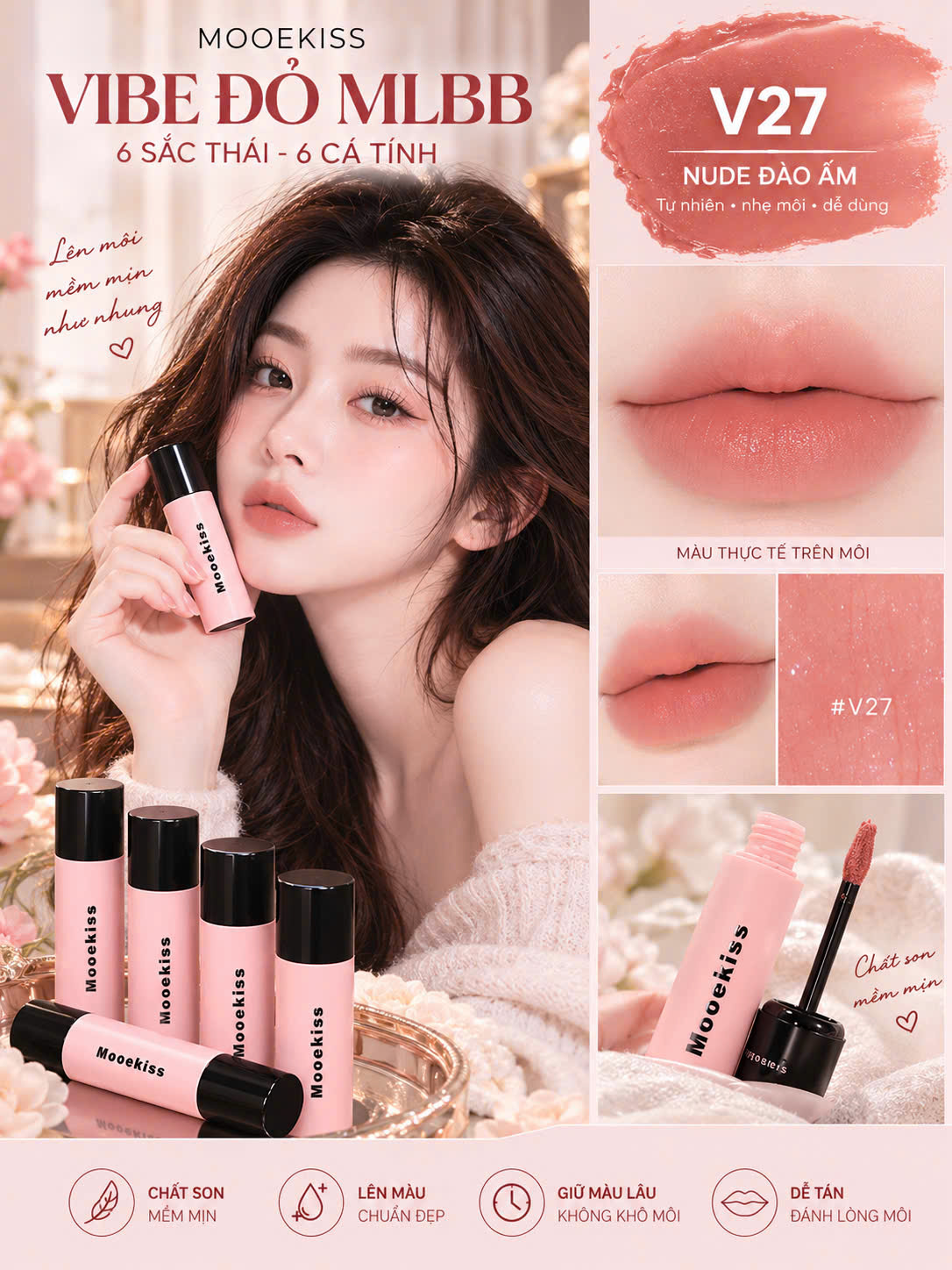 Son môi trang điểm cho môi - Mooekiss Velvet Lip Mud