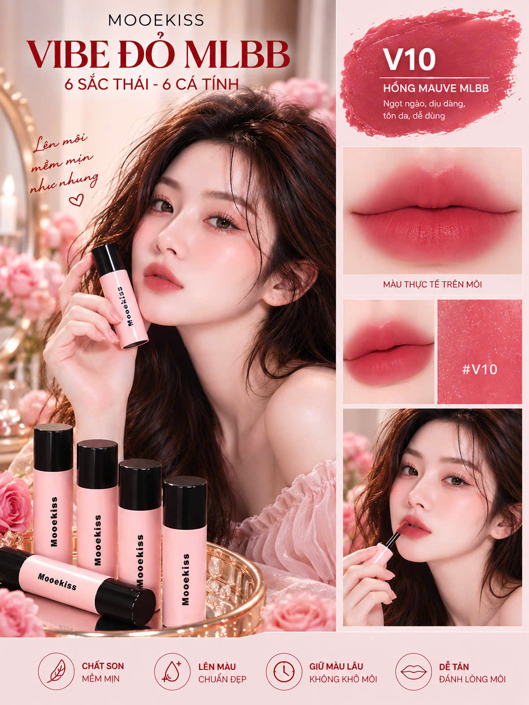 Son môi trang điểm cho môi - Mooekiss Velvet Lip Mud