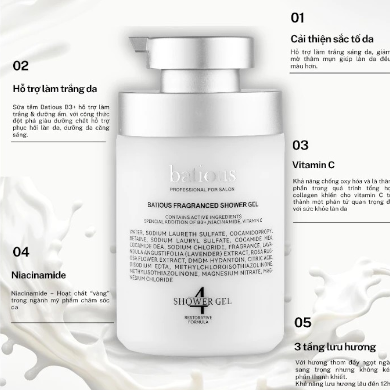 Sữa Tắm trắng da Batious B3+ 500ml