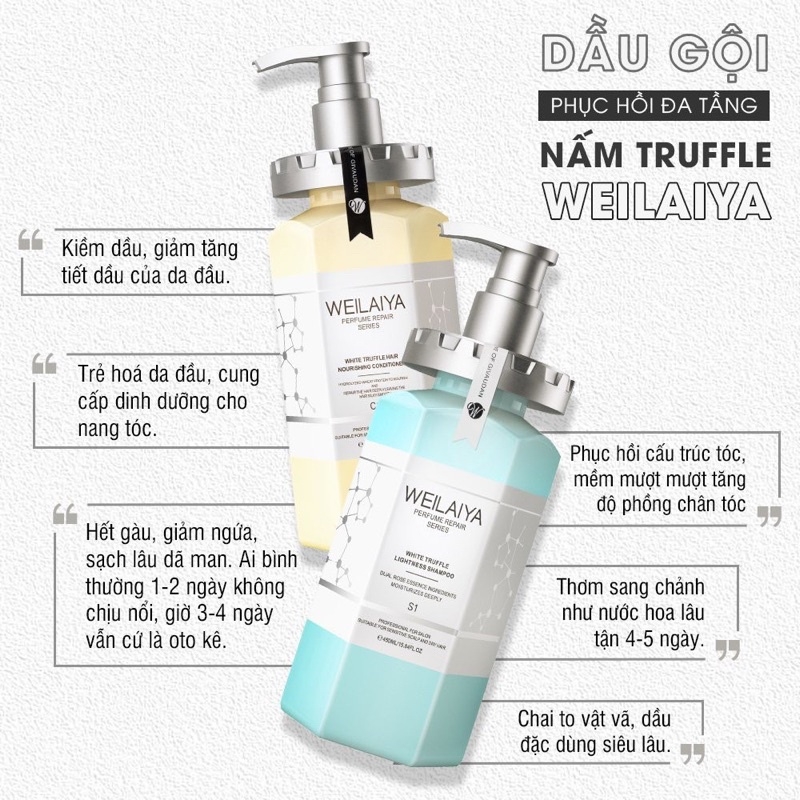 CẶP GỘI XẢ WEILAIYA NẤM TRUFFLE INSPIRED 450ML