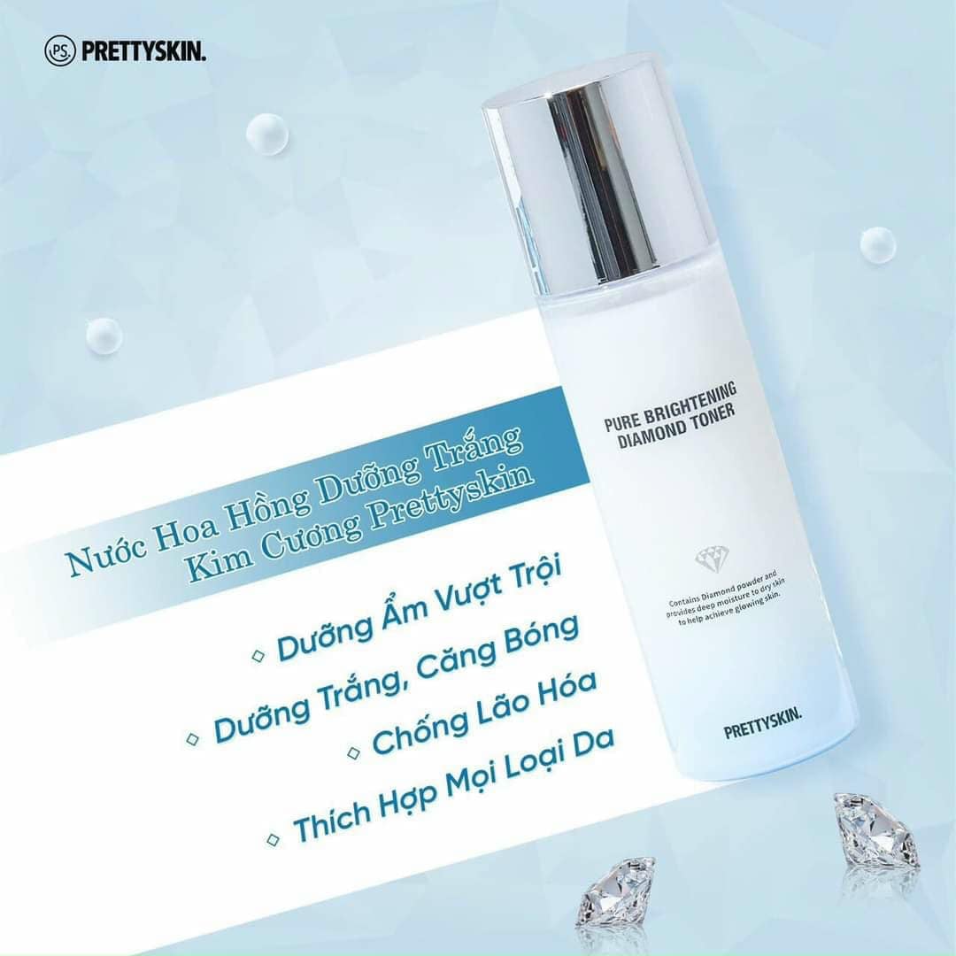 Nước hoa hồng dưỡng trắng diamond (PRETTYSKIN PURE BRIGHTENING DIAMOND TONER), dung tích 150ml .hiệu PRETTYSKIN