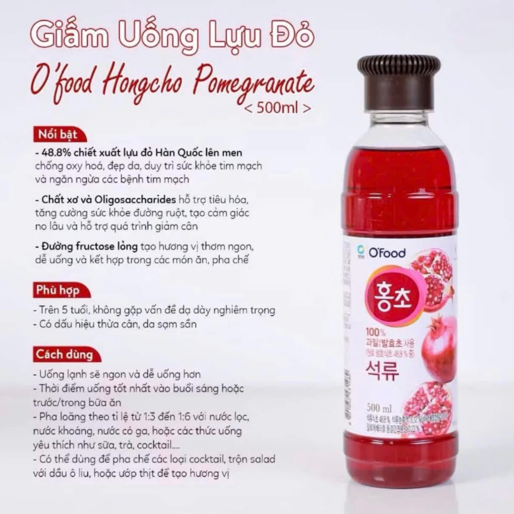 Nước OFood Hong vị lựu, không ga, 900ml/chai