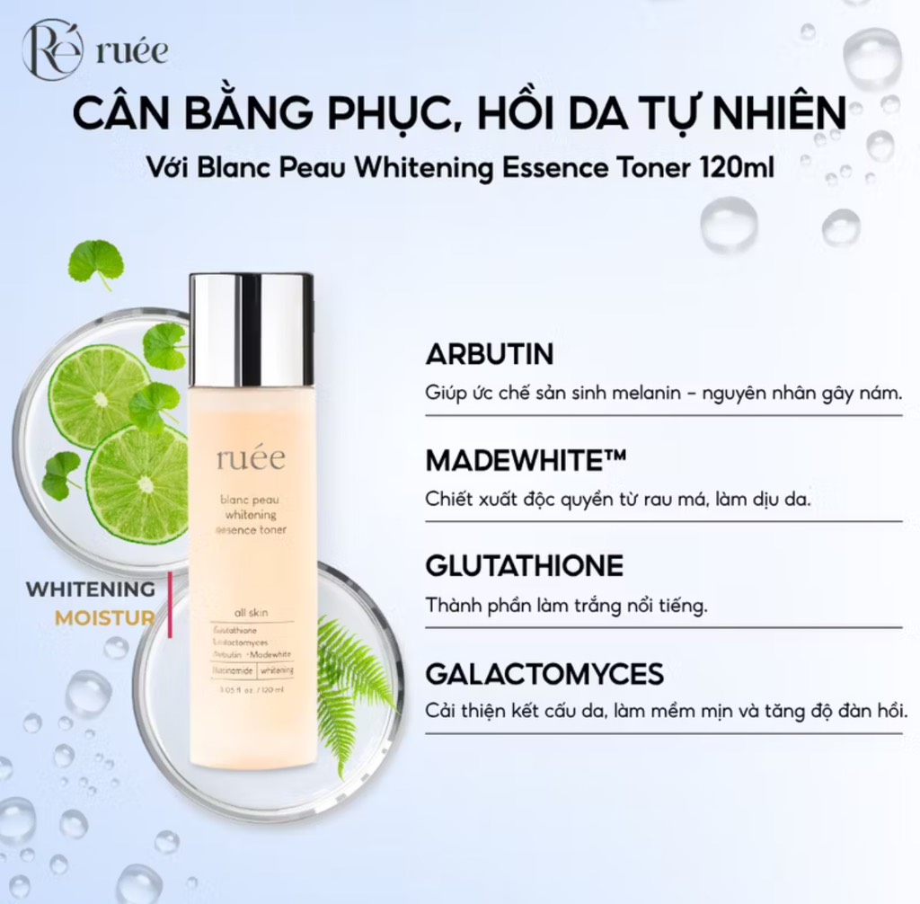 Nước hoa hồng dưỡng ẩm Ruee blanc peau whitening essence toner 120ml